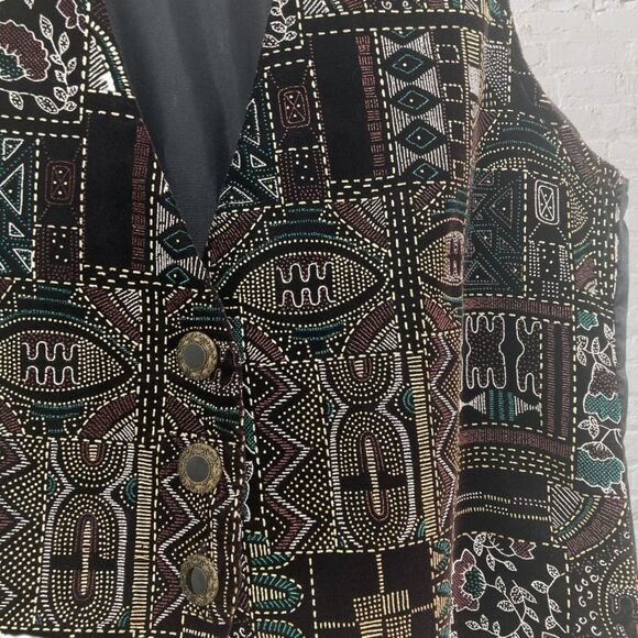Michele Leslie 80s Vintage Velvet Vest M Metallic Tribal Boho - Picture 10 of 14